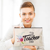 16 Pieces Teacher Makeup Bag Multipurpose Cosmetic Bag Teacher Pencil Case Bags Travel Toiletry Pouch Teacher Gift Canvas Bags with Zipper for Women Teacher (Flower Pattern)