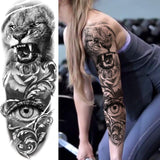 11 Sheets NEZAR Sexy Big Rose Flower Full Arm Temporary Tattoos For Women Compass Clock Fake Tattoo Sticker Long Large Temporary Tattoo Sleeves Tribal Waterproof Twisted Chain Temp Tatoo Paper Skull