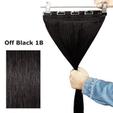 Benehair One Piece Clip In Hair Extensions Human Hair 22 inch Natural Off Black 3/4 Full Head with 5 Clips Long Straight Natural Soft Real Hair for Women 22" #1B
