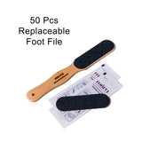 Foot File Kit 50 Pcs Grit - Replaceable Heel File - Foot Rasp - Scraper for Dead Skin - Callus Remover Care Tool - Healthy Wood - Wet and Dry Use