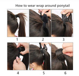20" 22" Long One Piece Straight Curly Wavy Clip in Wrap around Ombre Ponytail Hairpieces (22" Straight-Natural black/chocolate brown)