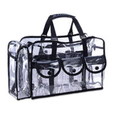 Clear PVC Travel Makeup Cosmetic Bag with 6 External Pockets and Shoulder Strap (Black Trim)