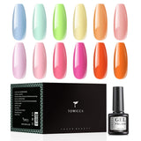 TOMICCA Gel Nail Polish Set 12 Pcs Macaroon Bright Neon Green Pink Orange Gel Polish Soak Off UV LED Pastel Nail Gel Polish for Spring Summer Gel Manicure Kit Home Salon Gift Set