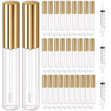 30 Pcs Lip Gloss Tubes With Wand Empty Wholesale Clear Pink Lip Oil Tubes 10ML Refillable Lip Balm Bottles with Rubber Insert for DIY Makeup Such as Lip Samples, Homemade Lip Balm (Golden)