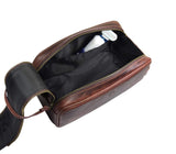 10" Premium Leather Toiletry Travel Pouch With Waterproof Lining | King-Size Handcrafted Vintage Dopp Kit By Aaron Leather Goods (Walnut - Dual Zipper)