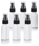 1 oz / 30 ml White Graduated Plastic HDPE Boston Round Bottles with Black Treatment Pump (6 PACK)