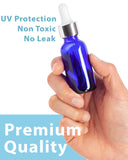 1 oz / 30 ml Cobalt Blue Glass Boston Round Bottle with Silver Metal and Glass Dropper (24 pack) + Funnel