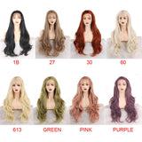 Leeven 24 Inch Long Wavy Synthetic Lace Front Wigs Orange Pink Natural Wavy Glueless Swiss Lace Wigs For Black Women Free Part High Temperature Heat Resistant Fiber Hair Wig