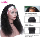 Allike Headband Wigs Human Hair Wigs for Black Women 9A Brazilian Human Hair Curly Wigs Glueless Half Wig with Headband Attached 150% Density Natural Color(22 Inch)