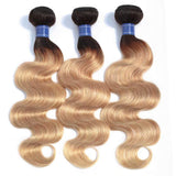 1b/27 Mink Brazilian Body Wave Ombre Hair Bundles Honey Blonde Ombre Human Hair Bundles 100gram Unprocessed Brazilian Wavy Virgin Hair Weave Ombre 2 Tone Dark to Root Machine Double Drawn Weft(12inch)