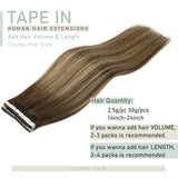 Hair Extensions Tape in Balayage Brown Tape in Hair Extensions Invisible Tape Hair Extensions Dark Brown Balayage Caramel 24inch 20pcs 50g