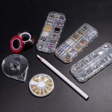 36Pcs Nail Art Decoration Kit, Nail Rhinestones Set Multi-size Jewels Metal Nail Rivets Studs Colorful Nail Art Supplies, Nail Art Striping Tape & Striping Roller Box