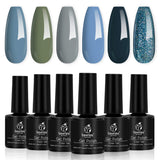 Beetles 6 Colors Gel Nail Polish Set Grey and Nude Blue Glitter Fall Winter Gel Nail Kit with UV LED Nail Lamp