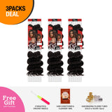 6 Bundle (3 Pack) 8 Inch AU-THEN-TIC 2X Ocean Wave Crochet Braids Deep Ripple Body Wave Braids Synthetic Hair Extensions Freekalon Fiber with Gift (3-PACK, 2)