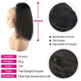LEOSA Natural Black Yaki Straight Drawstring Ponytail Short Hair for Women Ponytail Synthetic Hair Extensions 14 inch