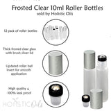 10ml Frosted Clear Roller Bottles for Essential Oils – Leakproof Rollers – Thick Frosted Glass with Silver Lid, Stainless Steel Roller Ball Insert – Pack of 12 Sold By Holistic Oils