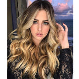 Ombre Wig Blonde Light Brown Middle Part Long Wavy Wig Heat Resistant Synthetic Daily Party Wig for Women