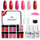 Dip Powder Nail Kit 6 Colors Red Glitter Dipping Powder System Starter Kit Acrylic Dipping System for French Nail Manicure Nail Art Set Essential Kit,Portable Kit for Travel
