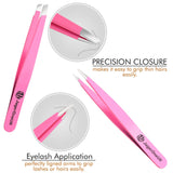 JagerOneUk Stainless Steel 2-piece Tweezers Set with Leather Pouch | Unisex Professional Eyebrow Tweezers | Best for Plucking Precision Chin Facial Hairs with Anti Slip Grip - Pink