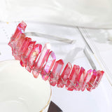 Raw Crystal Quartz Headband Crown - Rhinestone Tiara Mermaid Crown Headband for Women Bride Wedding Parties Hair Hoop (Watermelon red)