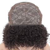 VSHOW Kinky Curly Short Bob Human Hair Wigs with Bangs 150% Density Deep Curly Wave None Lace Front Wigs for Black Women Glueless Half Machine Made Wigs 12 Inch