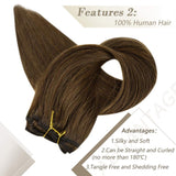 RUNATURE Clip on Hair 20 Inches Color 4 Chocolate Brown (50g,3Pieces) Real Human Hair Extensions for Women Clip in Hair Extensions