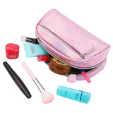 Gonex Small Makeup Bag for Purse Metallic Silver Cosmetics Bag PU Leather Travel Pouch for Women Girls Gifts Portable Water-Resistant Daily Storage Organzier, Pink
