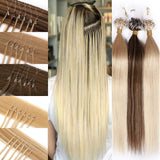 SEGO Micro Ring Loop Hair Extensions Human Hair Micro Links Beads Remy Hair Extension Cold Fusion Pre Bonded Nano Rings Tipped Straight Real Hairpiece 100 Strands 50g 24inch 60# Platinum blonde