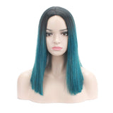 DAOTS Ombre Wig Green Mixed Blue Synthetic Wigs Black Roots Middle Part Straight Wig No Bangs with Wig Cap Heat Resistant Bob Wigs for Women Halloween Costume Cosplay (Green Mixed Blue)