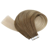 YoungSee Tape in Extensions Balayage Human Hair Platinum Blonde Mixed Light Brown Ombre Tape in Hair Extensions Human Hair 18 Inch 20pcs 50g