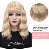 #613 Blonde Short Curly Wigs for Women 14'' Short Wavy Wigs with Air Bangs Synthetic Soft Fiber