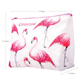 Omorose Cosmetics Womens Girls Small Cute Makeup Toiletry Beauty Zipper Zip Closure Portable Accessory Organizer Storage Pencil Holder Travel Flamingo Print Cotton Canvas Purse Pouch Bag, White & Pink