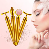 4-in-1 Beauty Bar 24k Golden Pulse Face Massager, Electric Jade Roller Facial Massager Rose Quartz, Arm Eye Nose Massage Stone for Face Lift Anti-Aging Anti-Wrinkles Skin Tightening Face Firming