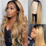 Ombre Lace Front Wig Human Hair 150% Density Silky Straight 1B27 Brown Lace Closure Wigs for Black Women 4x4 Lace Frontal Wig Full Ends Bleached Knots 12"