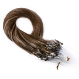 S-noilite Micro Loop Human Hair Extensions Balayage 22Inch 50g 50strands Micro Link Ring Remy Hair Extension Pre Bonded Microlink Tipped Hairpieces #4/27 Medium Brown/Dark Blonde