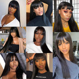 Straight Human Hair Wigs with Bangs Straight None Lace Front Human Hair Wigs 150% Density Human Hair Straight Wigs with Bangs Free Part Glueless Machine Made Wigs for Woman Natural Color