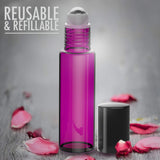 Essential Oil Roller Bottles [Metal Chrome Roller Ball] FREE Plastic Pippette, Funnel and Bottle Opener Refillable Glass Color Roll On for Fragrance Essential Oil - 10 ml 1/3 oz (8 PACK, PURPLE)