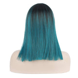 DAOTS Ombre Wig Green Mixed Blue Synthetic Wigs Black Roots Middle Part Straight Wig No Bangs with Wig Cap Heat Resistant Bob Wigs for Women Halloween Costume Cosplay (Green Mixed Blue)