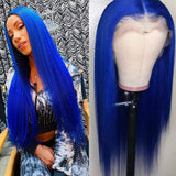 Blue Lace Front Wigs Long Straight Hair Wig Glueless Heat Resistant Fiber Hair Purple Drak Blue Synthetic Lace Front Wigs for Fashion Women (BLUE)