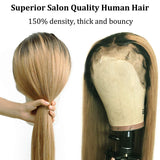 1B/27 Human Hair Lace Front Wigs Straight Brazilian Human Hair 4x4 Lace Closure Wigs Pre Plucked Hairline with Baby Hair Glueless 150% Density Real Remy Hair Lace Frontal Wig Dark Roots Bleached Knots