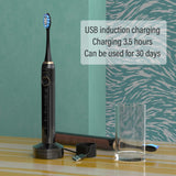 Sonic Rechargeable Electric Toothbrush for Adults, with TPU Wrapped Handle, Inductive Fast Charge, 5 Brushing Modes, Waterproof, Smart Timer, 3 Replacement Heads&Covers, ITECHNIK ST-102 (Black)