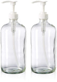 32-Ounce Large Clear Glass Boston Round Bottles w/Pumps. Great for Lotions, Soaps, Oils, Sauces - Food Safe and Medical Grade - by kitchentoolz (Pack of 2)