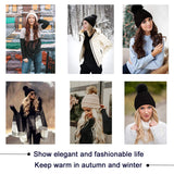 Qlenkay Beanie Hat Knit with Long Wavy Curly Hair Extensions Wig Dismountable Warm Knitted Pom Cap Attached 20inch Synthetic Hairpiece for Women Winter Ash Blonde Mix Bleach Blonde
