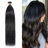 100 Strands/Pack I Tip Remy Human Hair Extensions Pre Bonded Keratin Stick In Hair Extensions Cold Fusion Hair Piece For Women Long Straight #1 Jet Black 22'' 50g