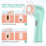 Facial Cleansing Brush, Waterproof Face Brush Skin Cleansing Scrub with 7 Heads, ETEREAUTY Spin Brush for Deep Cleansing Exfoliation, Facial Cleanser Brush for Massaging, Exfoliation,Peacock Green