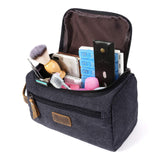 CozyCabin Men’s Canvas Toiletry Bag with Leather Trim Shaving Dopp Kit Travel Bag Grooming Organizer Makeup Case (Black)