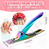 3 Pieces False Nail Clipper Acrylic Nail Tips Cutter Rustproof Stainless Steel Nails Clipper Kit Nail Catcher Trimmer Manicure Tool for Artificial Gel Acrylic Nail (Rainbow Color)