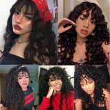 Long Curly Wig with Bangs Kinky Curly Wig for Black Women Heat Resist Soft Synthetic Hair