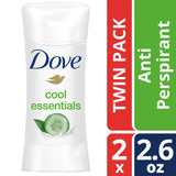 Dove Womens Antiperspirant Deodorant For Sweat Block Cool Essentials 48-Hour Deodorant Protection 2.6 oz 2 count