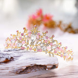 Nicute Bride Wedding Crowns and Tiaras Gold Crystal Bridal Princess Crown with Earrings Opal Headpieces for Women and Girls